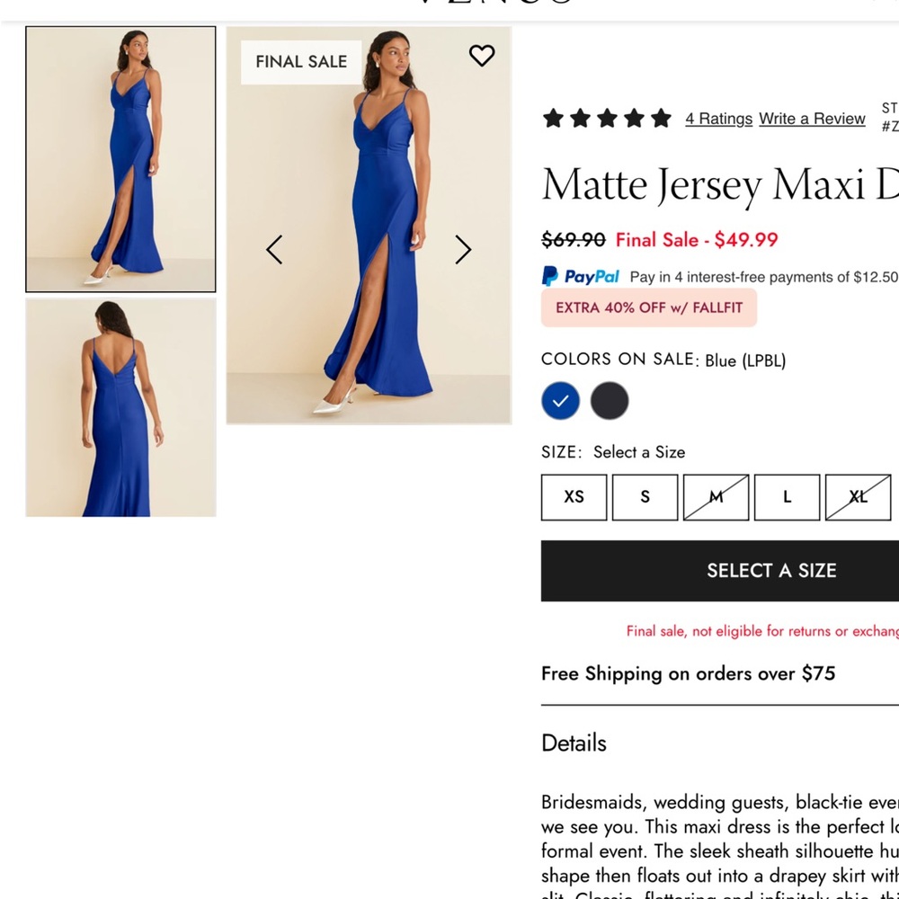 VENUS Royal Blue Maxi Dress